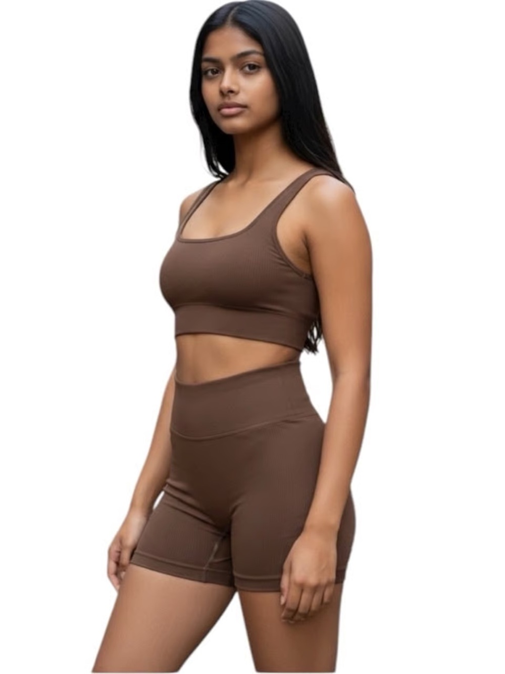 Ribbed brown workout set